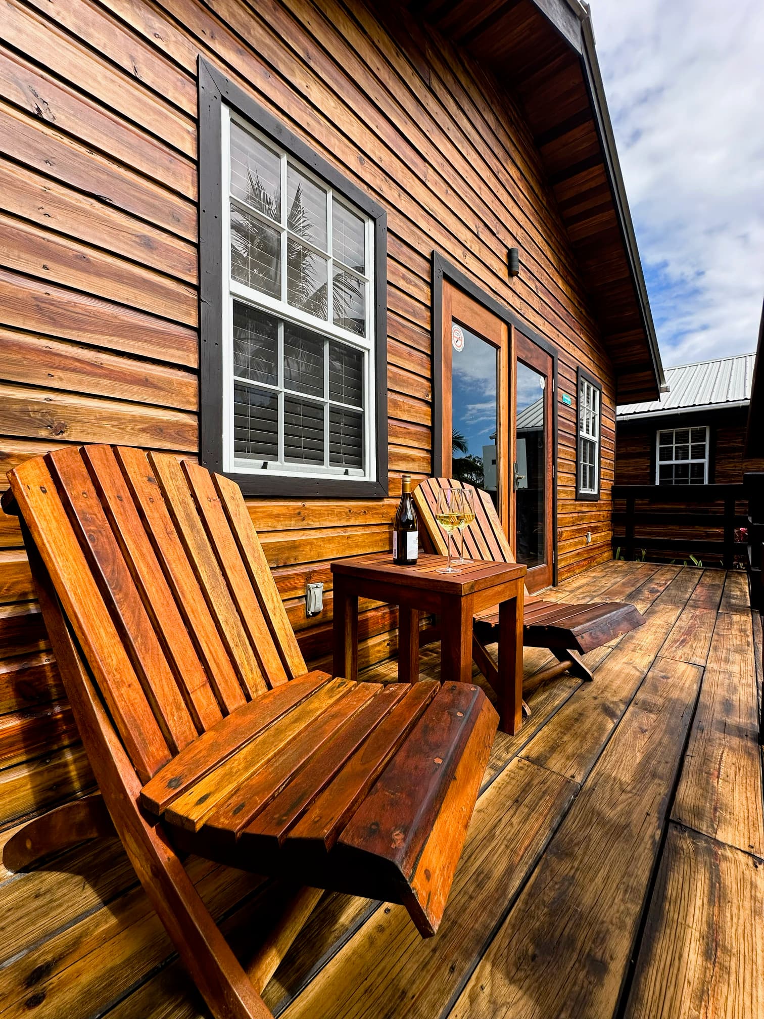 Casita deck with two chairs and table