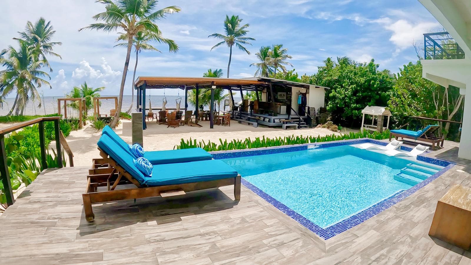 View of the pool and beach from the villa